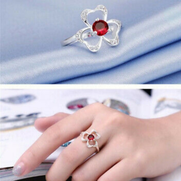 New - Ruby Red Clover Ring